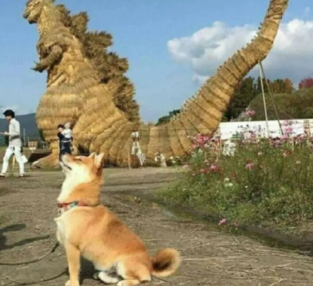 cane davanti riproduzione godzilla 