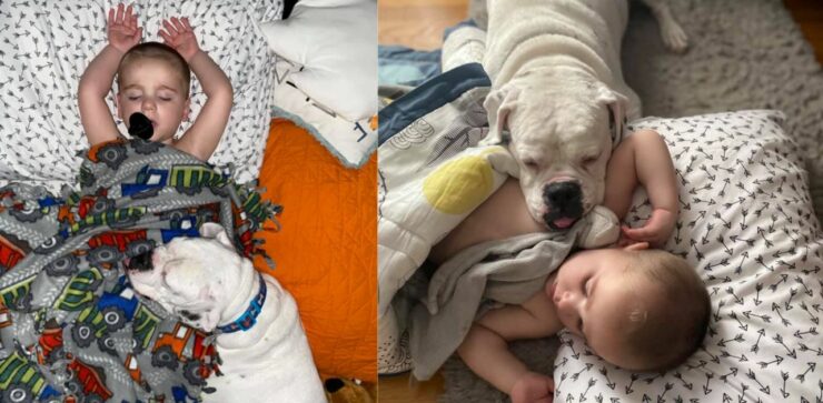 Il bambino e il suo cane sono inseparabili, dormono insieme tutte le notti