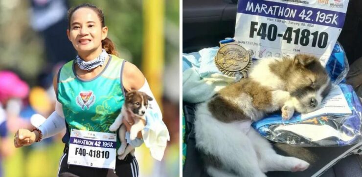 Atleta si ferma a salvare un cucciolo abbandonato durante una maratona