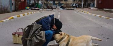 uomo si conforta con il cane