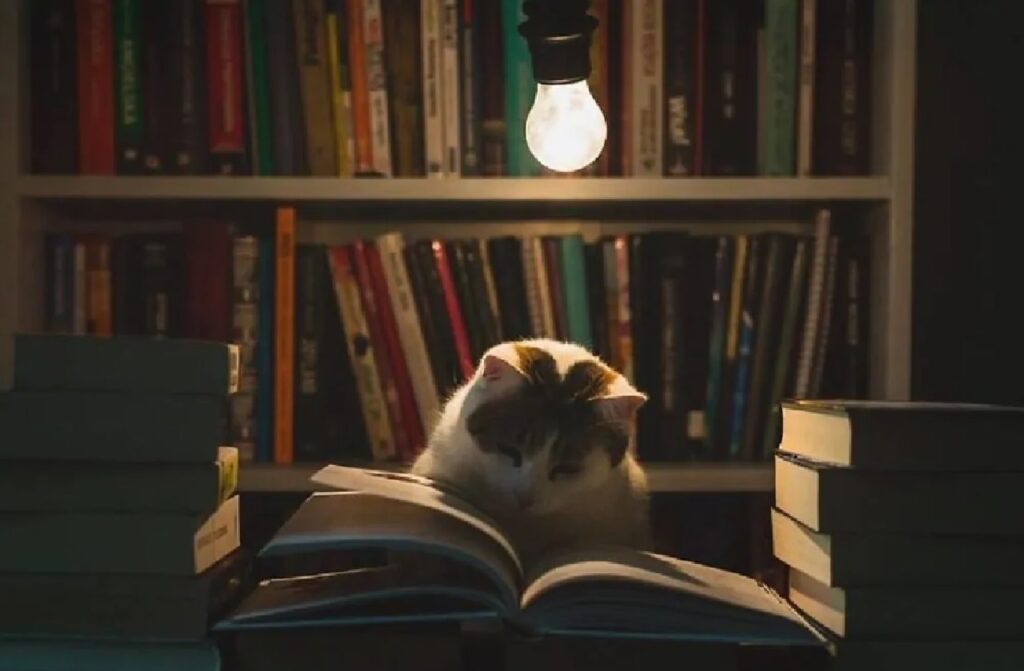 gatto dedito alla lettura