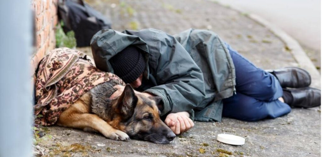 Un senzatetto e il suo cucciolo