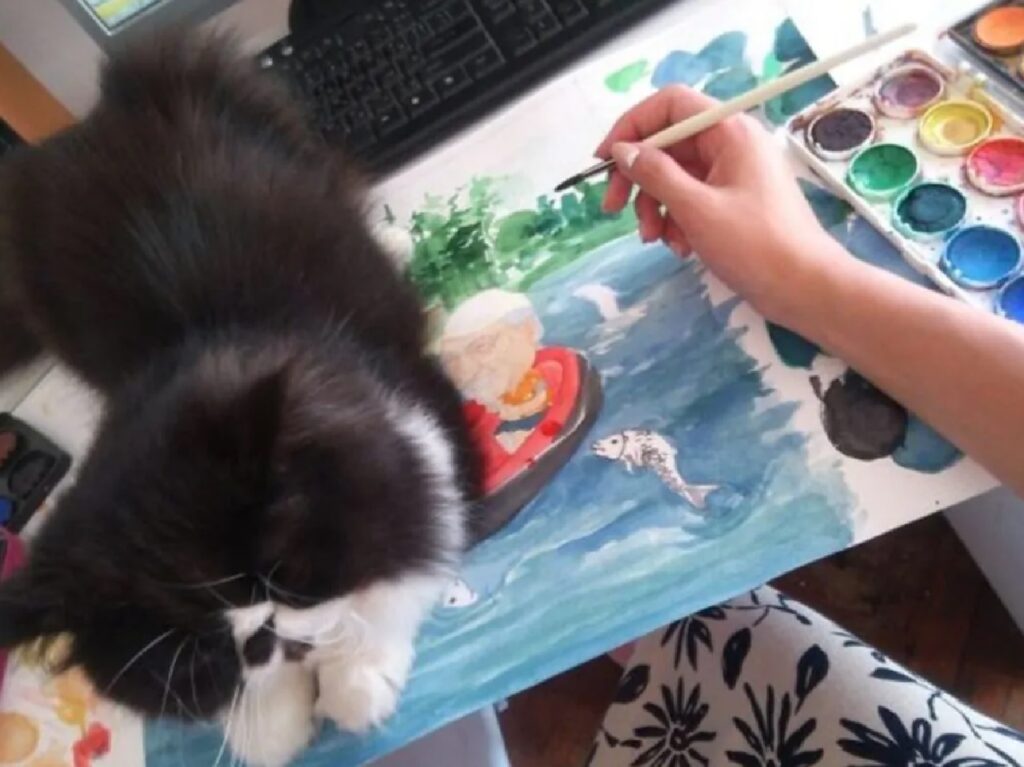 gatto sul dipinto