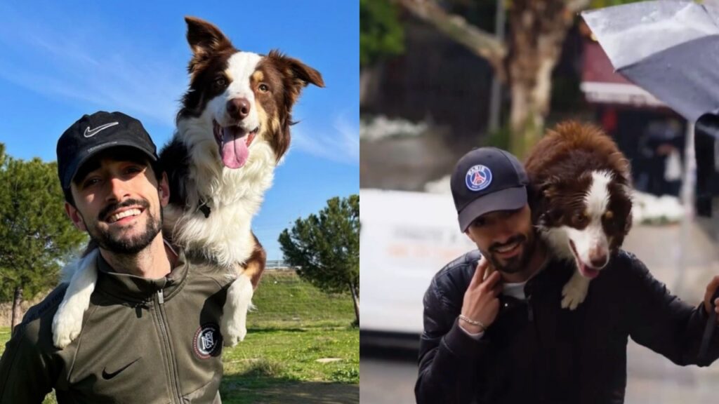 padrone porta in spalla il proprio cane