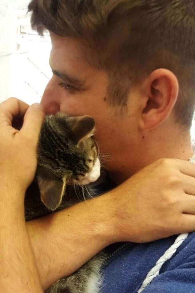 gattino cieco in braccio al padrone