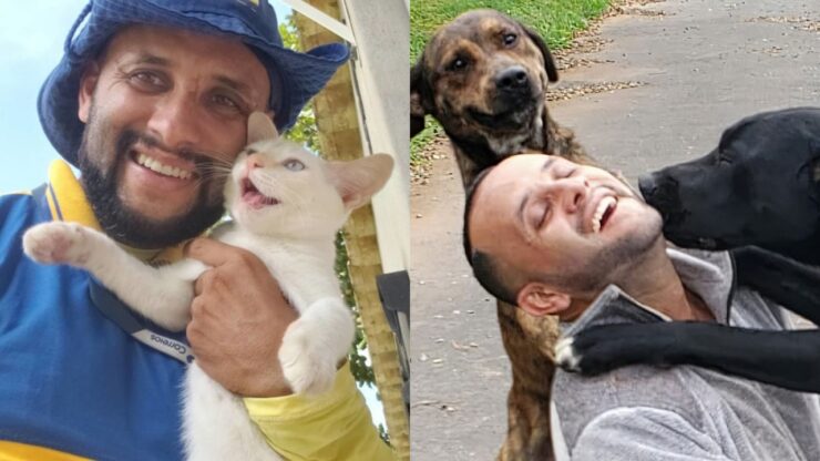 postino scatta foto con gli animali che incontra