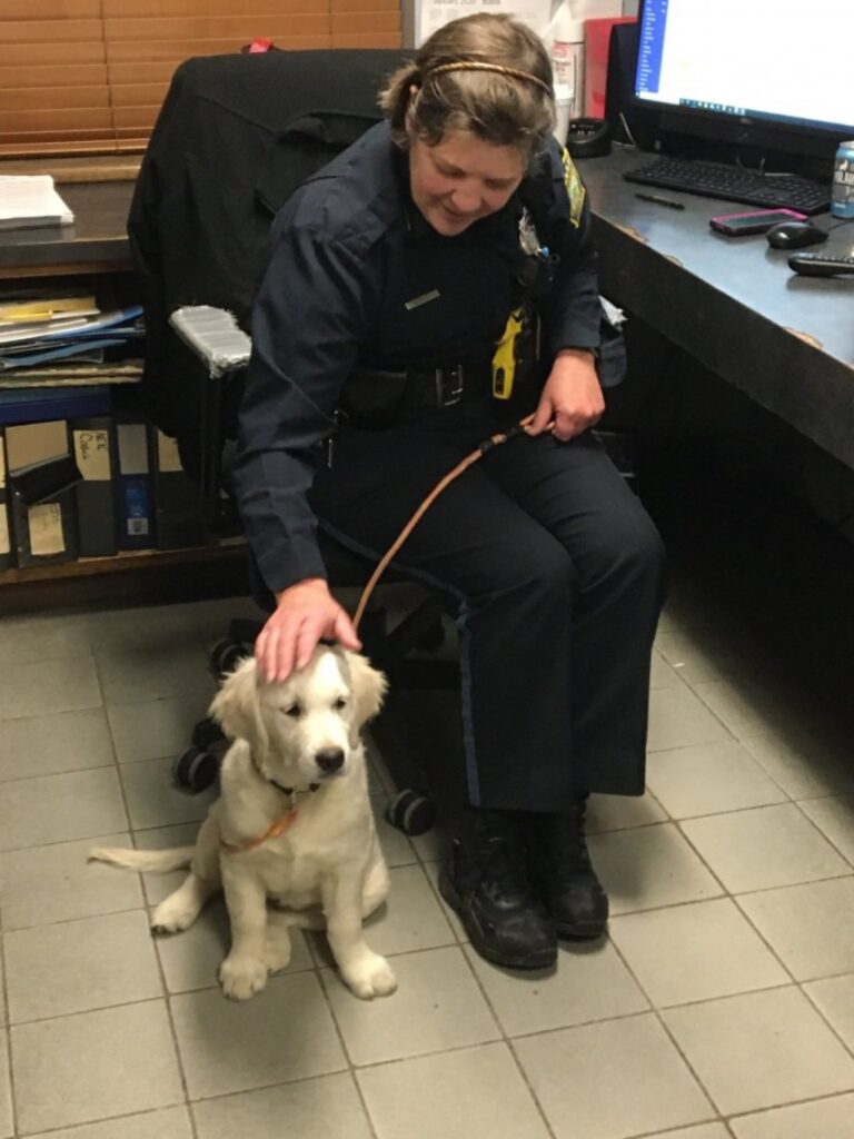cane al primo giorno di lavoro in centrale di polizia